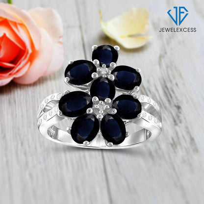 2 1/2 ct. T.G.W. Sapphire Ring with Diamond Accent in Sterling Silver