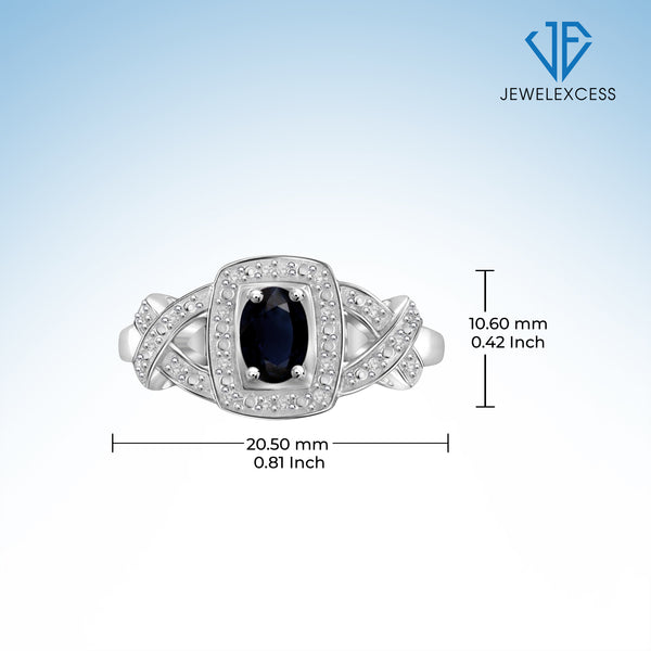 Sapphire Ring Birthstone Jewelry – 0.75 Carat Sapphire 0.925 Sterling Silver Ring Jewelry with White Diamond Accent – Gemstone Rings with Hypoallergenic 0.925 Sterling Silver Band