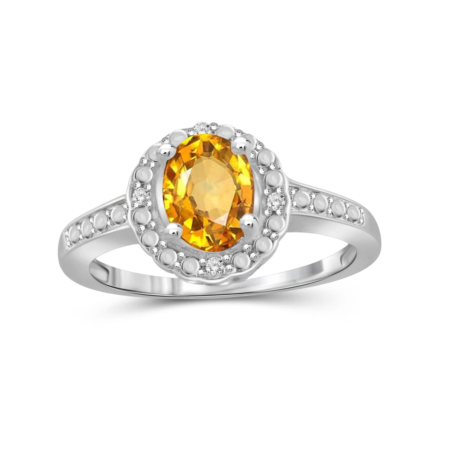 Citrine Ring Birthstone Jewelry – 1.10 Carat Citrine Sterling Silver Ring Jewelry with White Diamond Accent – Gemstone Rings with Hypoallergenic Sterling Silver Band