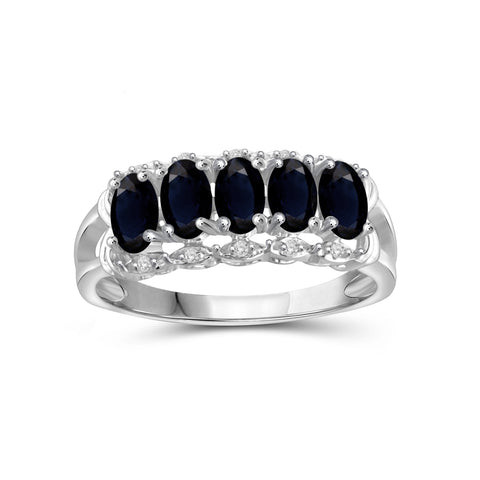 1.60 CTW Sapphire & 1/20 Carat White Diamonds Ring in Sterling Silver