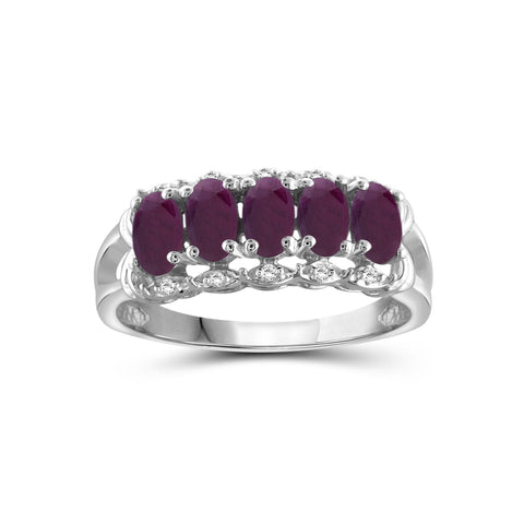 1 1/3 Carat T.G.W. Ruby And 1/20 Carat White Diamond Sterling Silver Ring