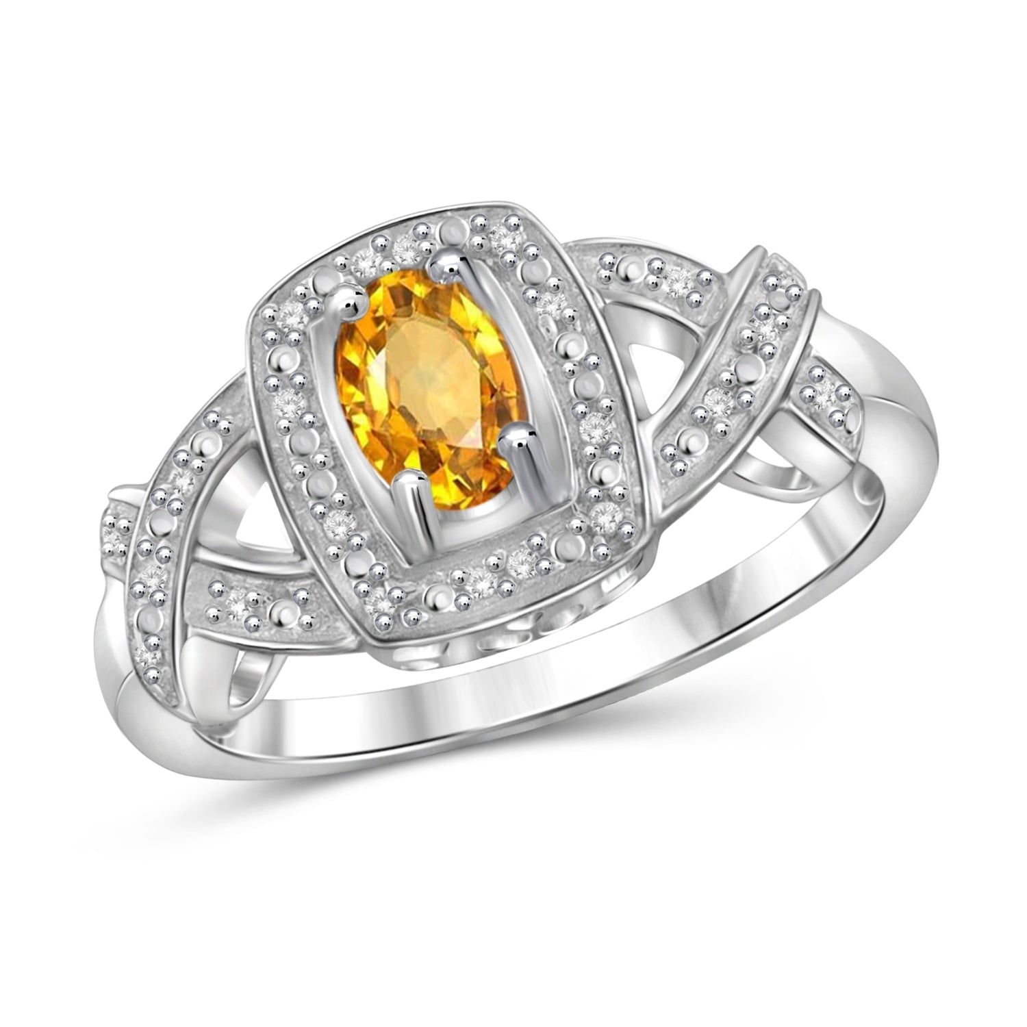 1/2 Carat T.G.W. Citrine And 1/20 Carat T.W. White Diamond Sterling Silver Ring