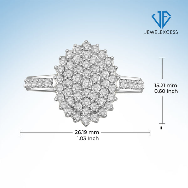 Sterling Silver 1 Carat White Diamond Cluster Ring for Women | Diamonds for Everyday  Womens Wear