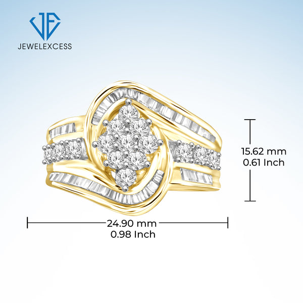 14K Gold Over Silver 1.00 Carat T.W. White Diamond Ring for Women | Diamonds for Everyday Womens Wear