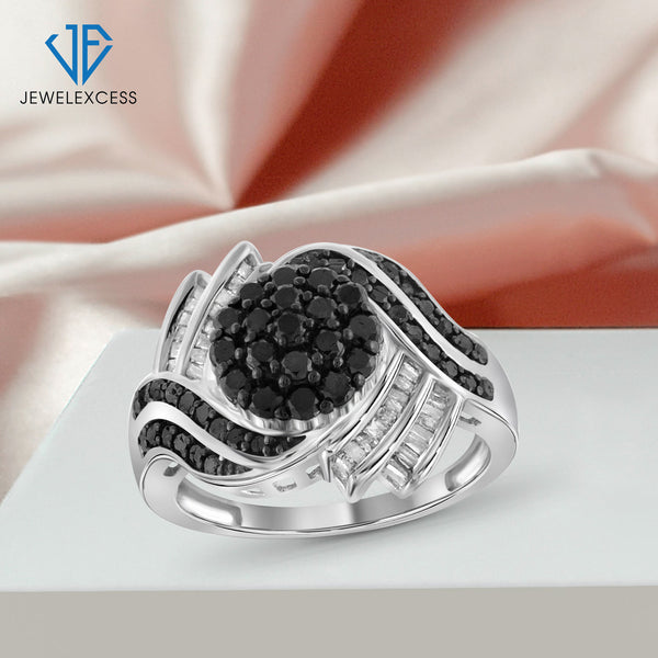 Sterling Silver 1.00 Carat T.W. Black and White Diamond Ring for Women | Diamonds for Everyday Womens Wear