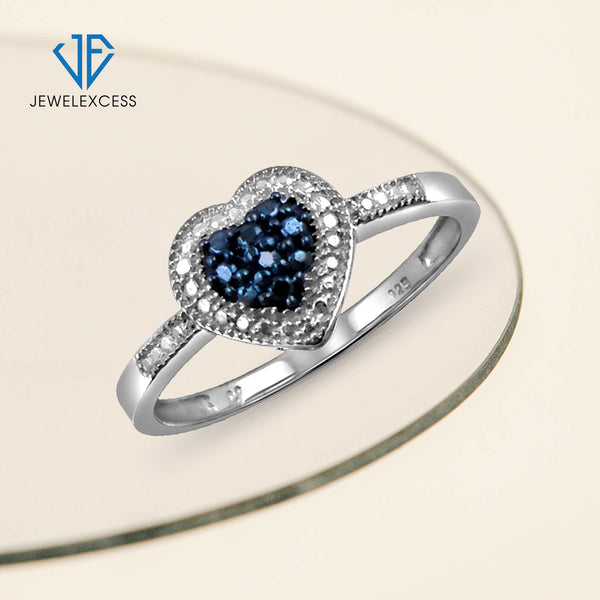 Accent Blue Diamond Sterling Silver Heart Ring