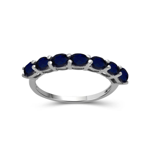 Sapphire Ring – Stunning Sterling Silver Ring with 1.40 Carat T.G.W. Sapphires - Elegant 7-Stone Ring Design - Hypoallergenic Sterling Silver Gemstone Ring