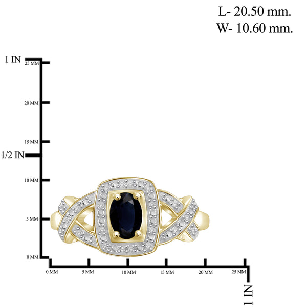 0.67 Carat T.G.W. Sapphire Gemstone and 1/20 Carat T.W. White Diamond 14K Gold-Plated Ring