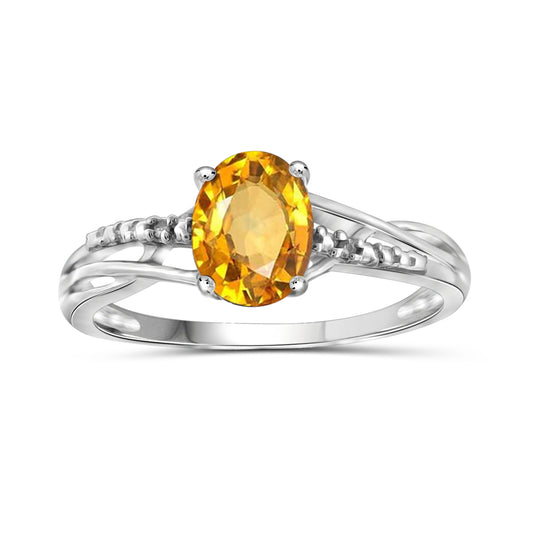 1.10 ct. T.G.W. Citrine Ring with Diamond Accent in Sterling Silver