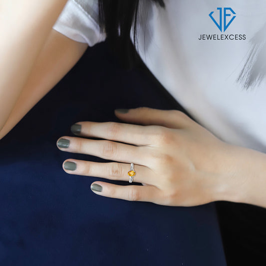 1.10 ct. T.G.W. Citrine Ring with Diamond Accent in Sterling Silver