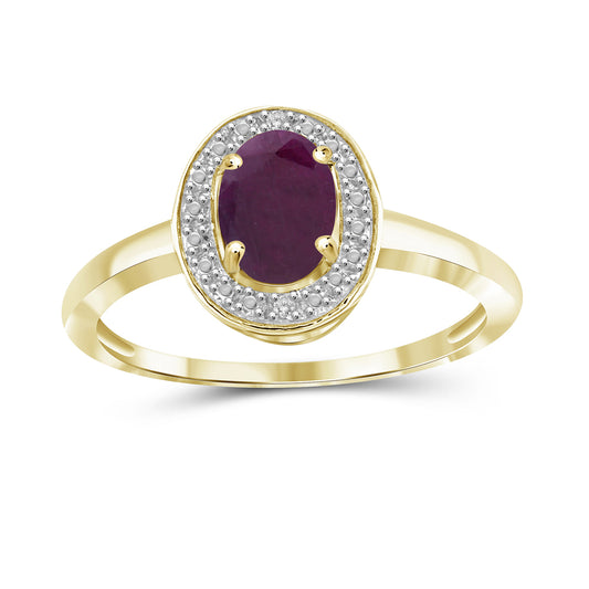 0.90 ct. T.G.W. Ruby Ring with Diamond Accent in 14K Gold over Silver