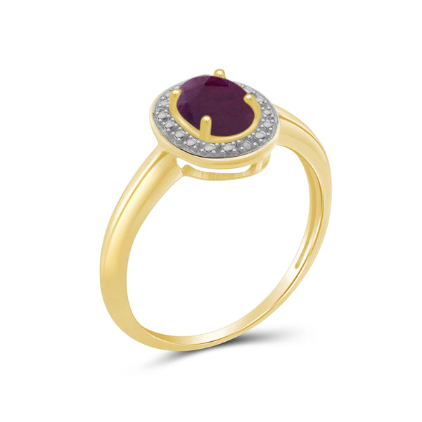 0.90 Carat T.G.W. Ruby Gemstone and White Diamond Accent 14K Gold Over Silver Ring