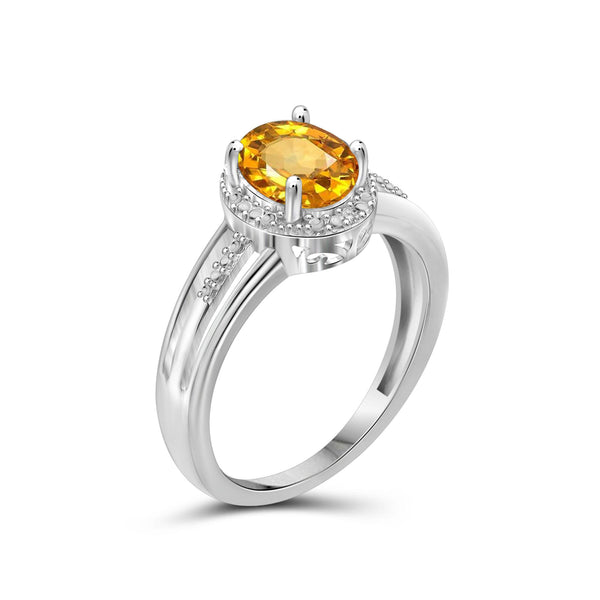 Citrine Ring Birthstone Jewelry – 1.10 Carat Citrine Sterling Silver Ring Jewelry with White Diamond Accent – Gemstone Rings with Hypoallergenic Sterling Silver Band
