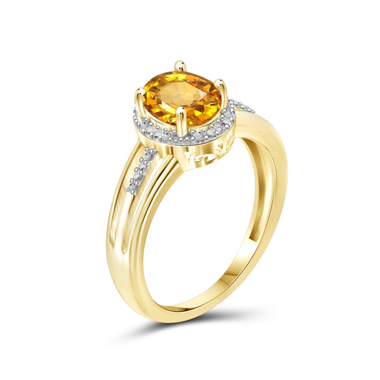 1.10 ct. T.G.W. Citrine Ring with Diamond Accent in 14K Gold over Silver