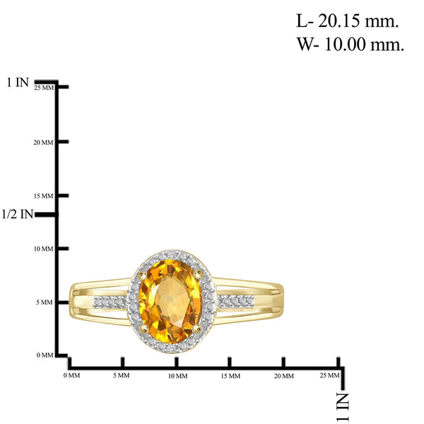 Citrine Ring Birthstone Jewelry – 1.10 Carat Citrine 14K Gold-Plated Ring Jewelry with White Diamond Accent – Gemstone Rings with Hypoallergenic 14K Gold-Plated Band