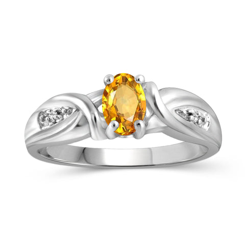 0.46 Carat T.G.W. Citrine Gemstone and White Diamond Accent Sterling Silver Ring