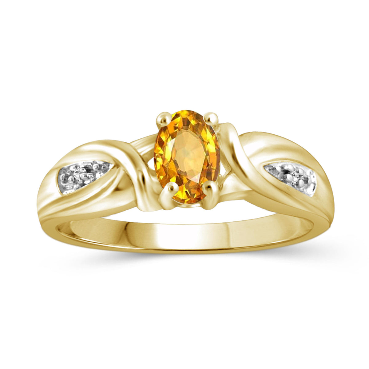 0.50 ct. T.G.W. Citrine Ring with Diamond Accent in 14K Gold over Silver