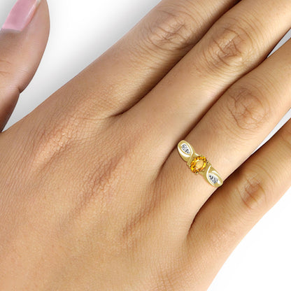 0.50 ct. T.G.W. Citrine Ring with Diamond Accent in 14K Gold over Silver