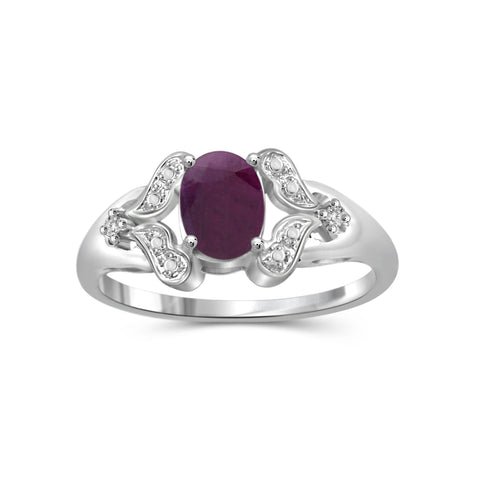 Ruby Ring Birthstone Jewelry – 0.85 Carat Ruby Sterling Silver Ring Jewelry with White Diamond Accent – Gemstone Rings with Hypoallergenic Sterling Silver Band