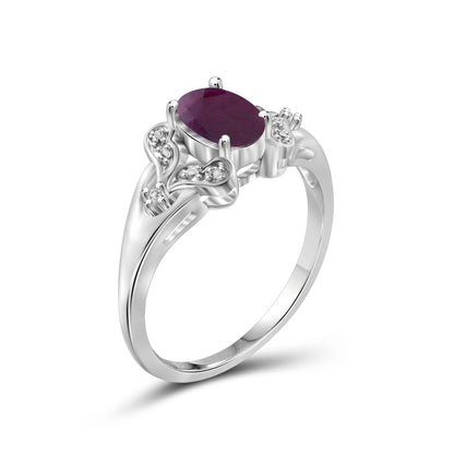 0.85 ct. T.G.W. Ruby Ring with Diamond Accent in Sterling Silver