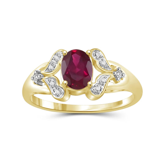 0.88 ct. T.G.W. Ruby Ring with Diamond Accent in 14K Gold over Silver