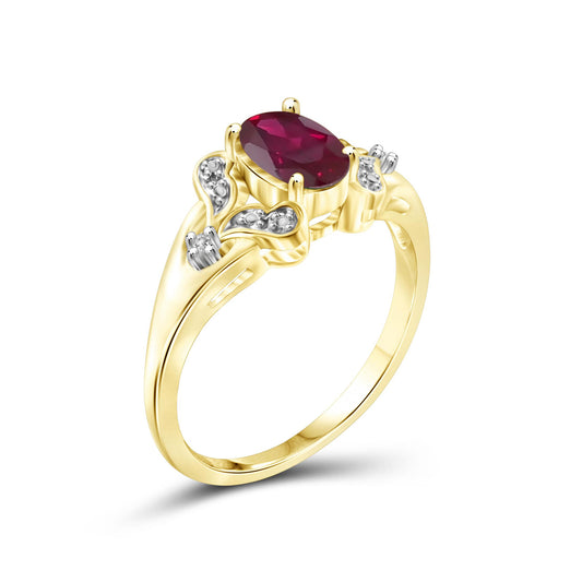 0.88 ct. T.G.W. Ruby Ring with Diamond Accent in 14K Gold over Silver