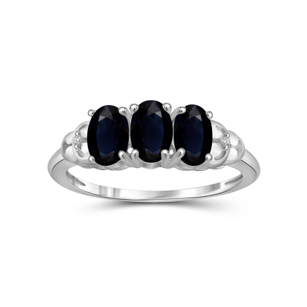 2.01 Carat T.G.W. Sapphire Gemstone and Accent White Diamond Sterling Silver Ring