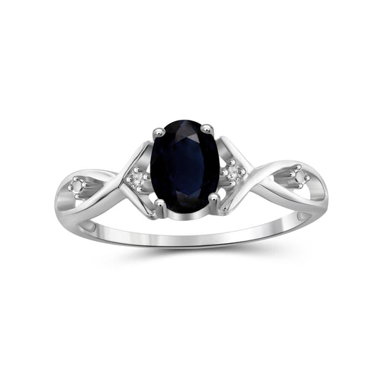 1 ct. T.G.W. Sapphire Ring with Diamond Accent in Sterling Silver