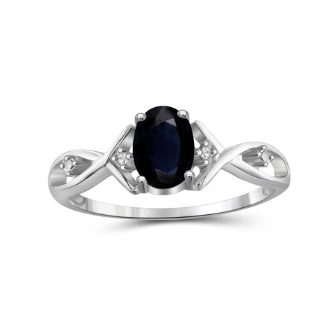 Sapphire Ring Birthstone Jewelry – 1.00 Carat Sapphire Sterling Silver Ring Jewelry with White Diamond Accent – Gemstone Rings with Hypoallergenic Sterling Silver Band