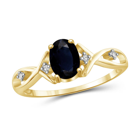1.07 Carat T.G.W. Sapphire Gemstone and White Diamond Accent 14K Gold-Plated Ring