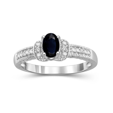 Sapphire Ring Birthstone Jewelry – 0.50 Carat Sapphire 0.925 Sterling Silver Ring Jewelry with White Diamond Accent – Gemstone Rings with Hypoallergenic 0.925 Sterling Silver Band