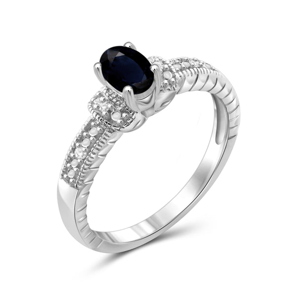 Sapphire Ring Birthstone Jewelry – 0.50 Carat Sapphire 0.925 Sterling Silver Ring Jewelry with White Diamond Accent – Gemstone Rings with Hypoallergenic 0.925 Sterling Silver Band