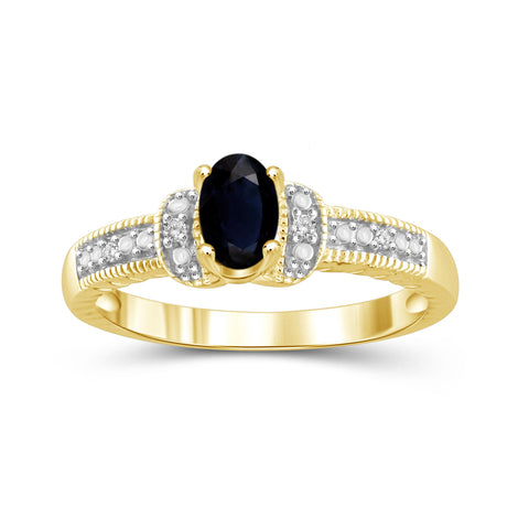 1/2 Carat T.G.W. Sapphire And Accent White Diamond Sterling Silver 14K Gold-Plated Ring