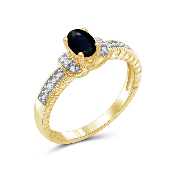 1/2 Carat T.G.W. Sapphire And Accent White Diamond Sterling Silver 14K Gold-Plated Ring
