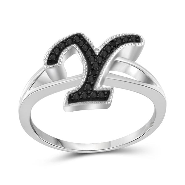 Black Diamond Accent Sterling Silver "A TO Z " Initial Spell it Out Ring