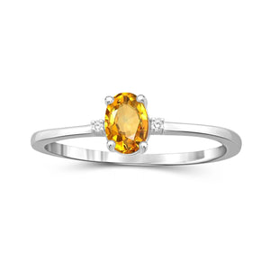 1/2 Carat T.G.W. Citrine Gemstone and White Diamond Accent Sterling Silver Ring