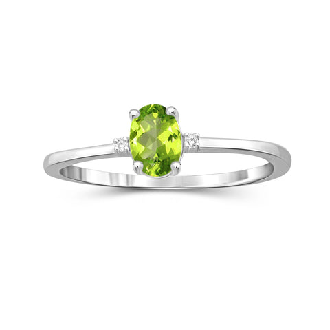 Peridot Ring Birthstone Jewelry – 0.50 Carat Peridot 0.925 Sterling Silver Ring Jewelry with White Diamond Accent – Gemstone Rings with Hypoallergenic 0.925 Sterling Silver Band