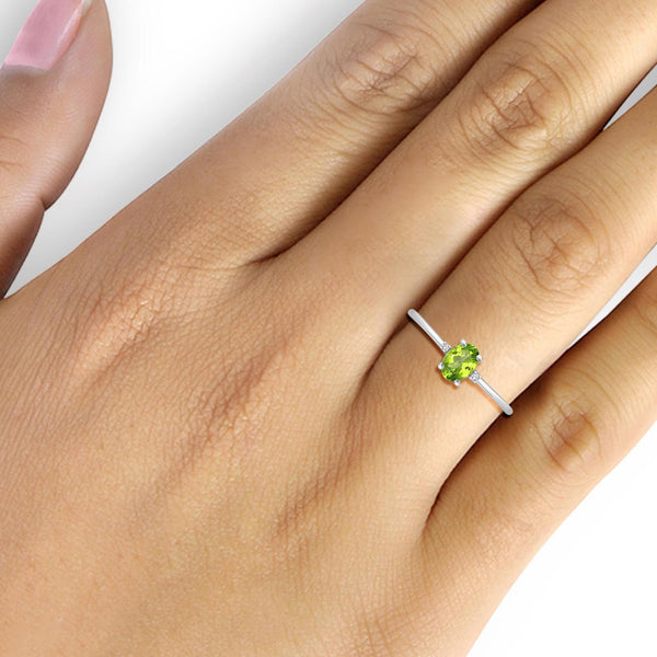 Peridot Ring Birthstone Jewelry – 0.50 Carat Peridot 0.925 Sterling Silver Ring Jewelry with White Diamond Accent – Gemstone Rings with Hypoallergenic 0.925 Sterling Silver Band
