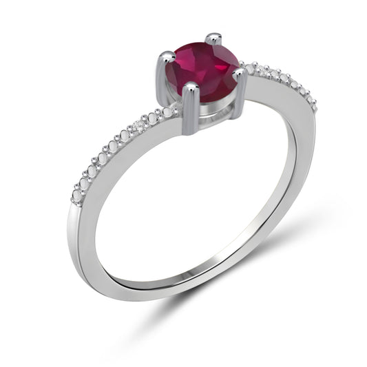 0.68 ct. T.G.W. Ruby Ring with Diamond Accent in Sterling Silver