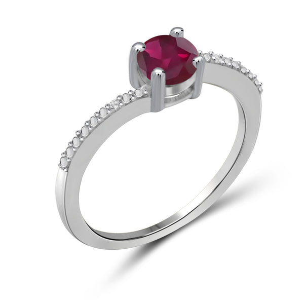 0.68 Carat T.G.W. Ruby Gemstone and White Diamond Accent Sterling Silver Ring