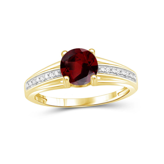 3/4 ct. T.G.W. Garnet Ring with Diamond Accent in 14K Gold over Silver