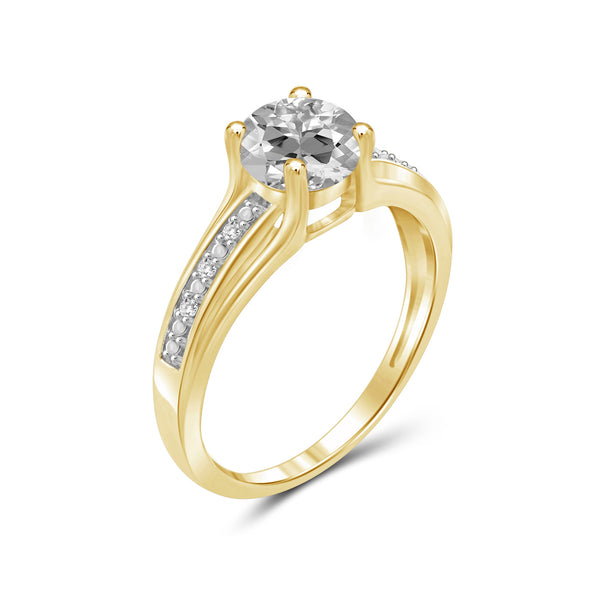1.00 Carat T.G.W. White Topaz And White Diamond Accent 14K Gold-Plated Ring