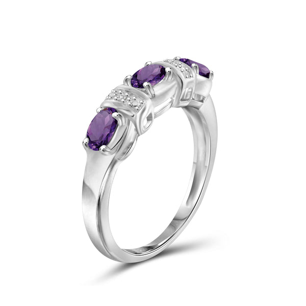 0.69 Carat T.G.W. Amethyst Gemstone and White Diamond Accent Sterling Silver Ring