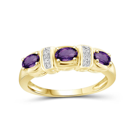 0.69 Carat T.G.W. Amethyst Gemstone and White Diamond Accent 14K Gold-Plated Ring