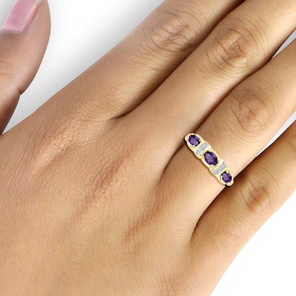 0.69 Carat T.G.W. Amethyst Gemstone and White Diamond Accent 14K Gold-Plated Ring