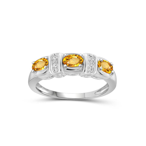 0.66 Carat T.G.W. Citrine Gemstone and White Diamond Accent Sterling Silver Ring