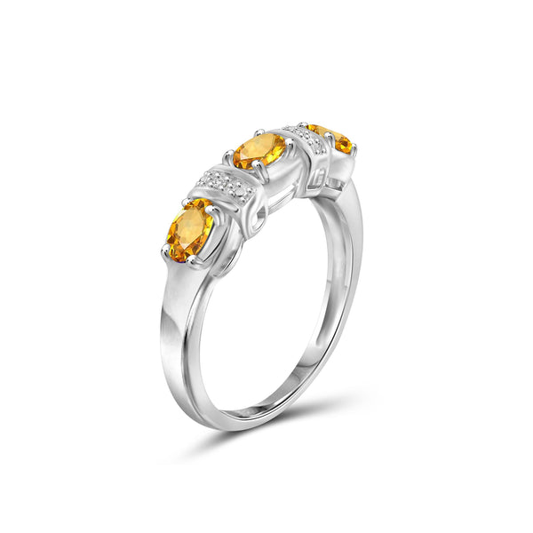 0.66 Carat T.G.W. Citrine Gemstone and White Diamond Accent Sterling Silver Ring
