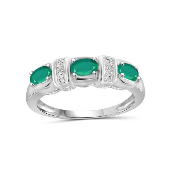 0.69 Carat Emerald Gemstone and Accent White Diamond Sterling Silver Ring