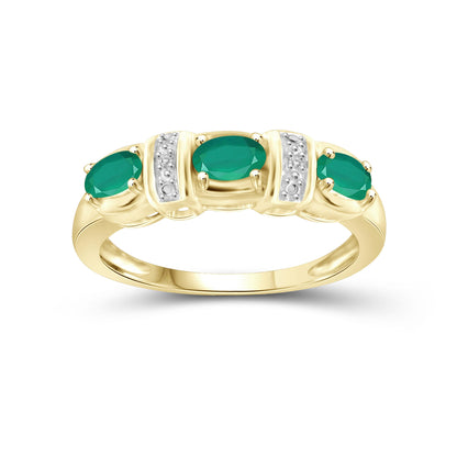 0.69 ct. T.G.W. Emerald Ring with Diamond Accent in 14K Gold over Silver
