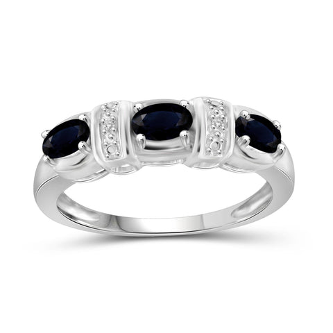 0.96 Carat Sapphire Gemstone and Accent White Diamond Sterling Silver Ring